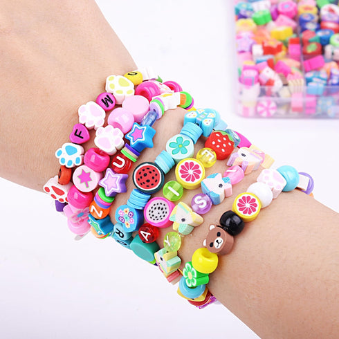 1000PCS Polymer Clay Beads Bracelet Making kit, 24 Style Cute Fun Beads Fruit Beads Charms for Jewelry Necklace Earring Making DIY Accessories for...