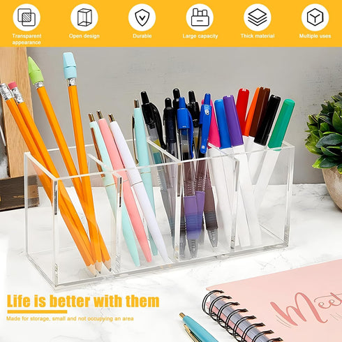Cerpourt Clear Makeup Brush Organizer,Acrylic Cosmetic Brushes Storage Holder with 4 Slots,Pencil Pen Holder for Desk,Desk Organizer and Accessori...