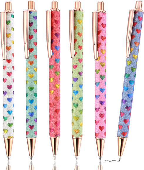 Bling Metal Pens, 6 Pack 1.0 mm Click Retractable Ballpoint Pens Black Ink Medium Point Gift Pens Glitter Retractable Pen Comfortable Writing Pens...