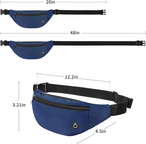 Fanny Pack With 4-Zipper Pockets-Crossbody Bags For Women And Man-Crossbody Bag With Adjustable Strap For Travel Running Hiking Walking Workout Bl...
