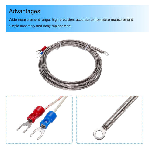 MECCANIXITY K Type Thermocouple Temperature Sensor PT100 5mm Ring High Temperature Probe 13ft Wire 0 to 600°C(32 to 1112°F) Stainless Steel...