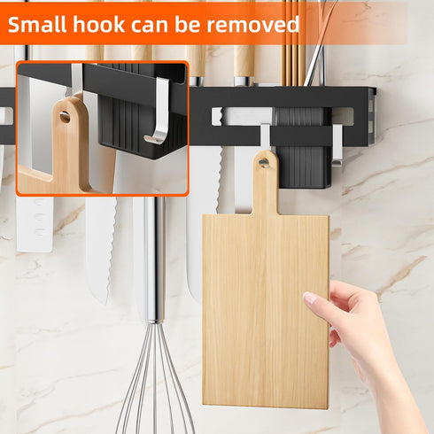 Wall Mount Utensil Rack, 15.7inch Stainless Steel Kitchen Knife Utensil Holder, Cookware Cutlery Holder Utensil Wall Shelf with Hooks for Spoons, ...