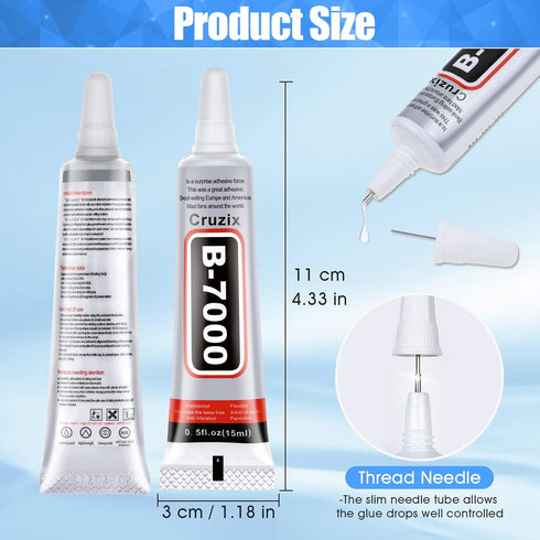 B-7000 Glue Clear for Rhinestone Crafts, Jewelry and Bead Adhesive B7000 Semi Fluid High Viscosity Glues for Clothes Shoes Fabric Cell Phones Scre...