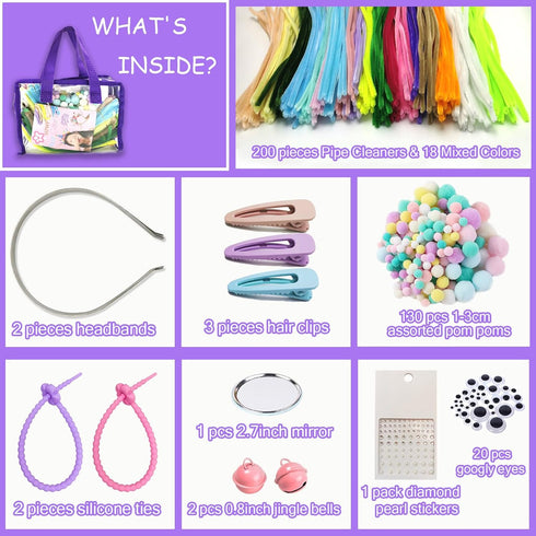 HPWF Pipe Cleaners Craft Supplies, Arts & Crafts Supplies Kits Include Pipe Cleaners, Pom Poms, Storage Bag, Eyes, Make Headband, Necklaces, Hairc...