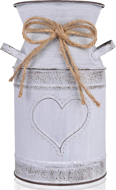 7.5" High Decorative Vase with Unique Heart-Shaped and Rope Design, Galvanized Finish- Rustic Decorated for Living Room, Bedroom, Kitchen (Grey)...