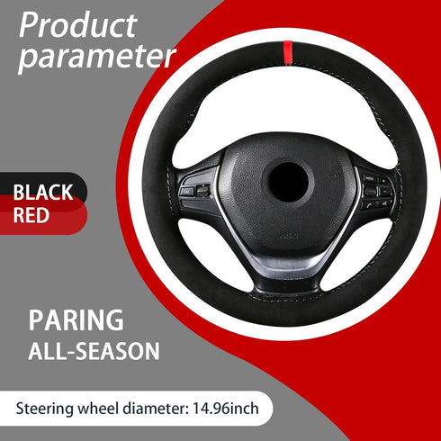 1 PC Car Steering Wheel Cover, 14.9" Suede Nubuck Leather Non-Slip Breathable Hand-Stitched Steering Wheel Protector, Comfortable Grip for All Sea...