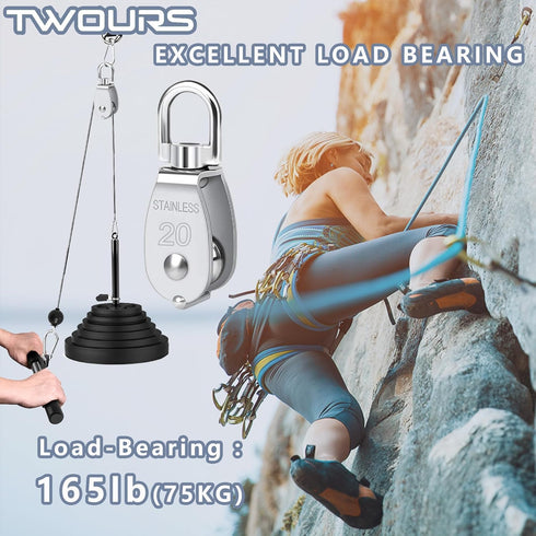 Pulley 304 Stainless Steel Single Pulley Block M20 Small Heavy Duty Swivel Bearing Pulley System for Rigging, Lifting, Cargo Transportation,Gym Eq...