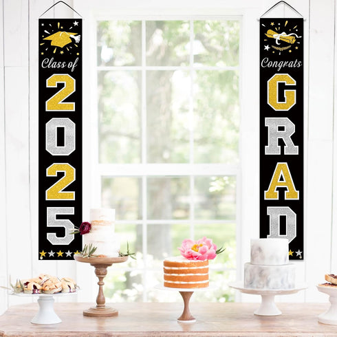 DAZONGE Graduation Decorations 2025, Black & Gold Class of Decorations 2025, Graduation Porch Banners for Any Schools or Grades Party Supplies...