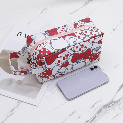 Cartoon Kitty Makeup Bag with Makeup Brush Plush Stitch Cosmetics Case 8 Pcs Cosmetic Brush Kawaii Capacity Bag for Women -1...