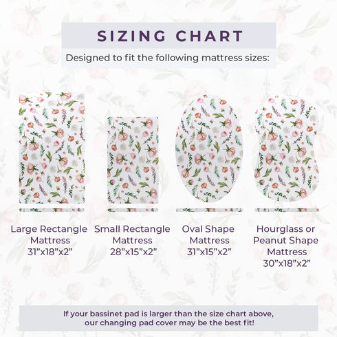 Pobibaby - 2 Pack Premium Bassinet Sheets for Standard Bassinets - Ultra-Soft Premium Knit, Stylish Floral Pattern, Safe and Snug for Baby (Allure...