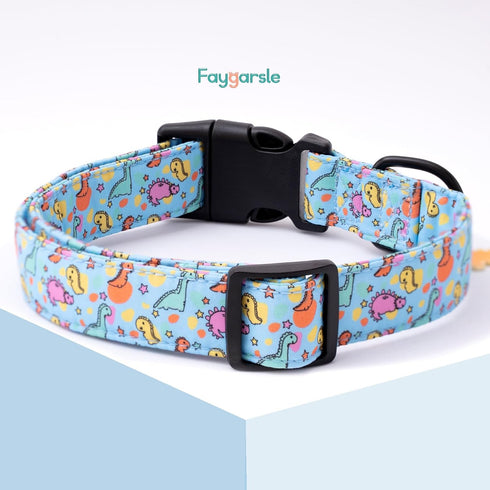 Faygarsle Dog Collar for Small Medium Large Dogs Cute Blue Puppy Collars for Male Dogs Dinosaur Patterned Pet Collars for Summer Spring Wedding Pu...