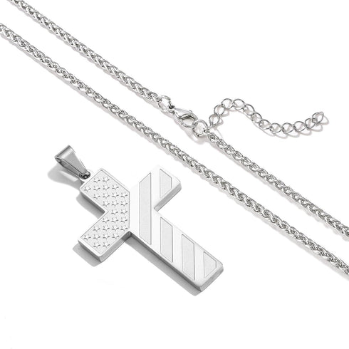 DuoDiner 18+2 Inch Cross Necklace Bible Verse Stainless Steel American Flag Pendant Chain for Men Jewelry Gift...