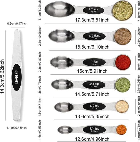 Magnetic Measuring Spoons Set Stainless Steel with Leveler, Stackable Metal Tablespoon Measure Spoon for Baking, Cups and Spoon Set Kitchen Gadget...