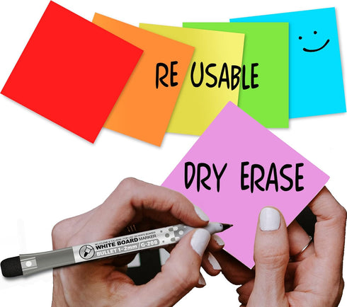 Pastel Dry Erase Sticky Notes 3x3 Reusable Sticky Notes Cute + Dry Erase Markers - Sticks to Any Surface. Fun Post it notes 3x3 Dry Erase Sticky N...