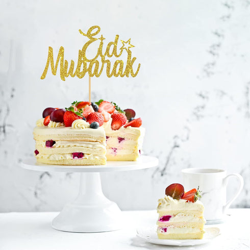 Eid Mubarak Cake Topper - Gold Glitter Ramadan Kareem, Eid Ramadan Hajj Mubarak Eid Festival Anniversary Party Decorations...