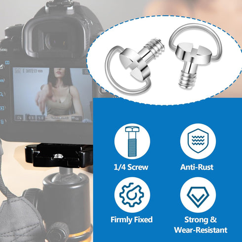 5 Pcs 1/4" Camera Tripod Screw, Stainless Steel Thread D-Ring Camera Screws, Quick Release Camera Screw for Camera Tripod Monopod QR Plate...