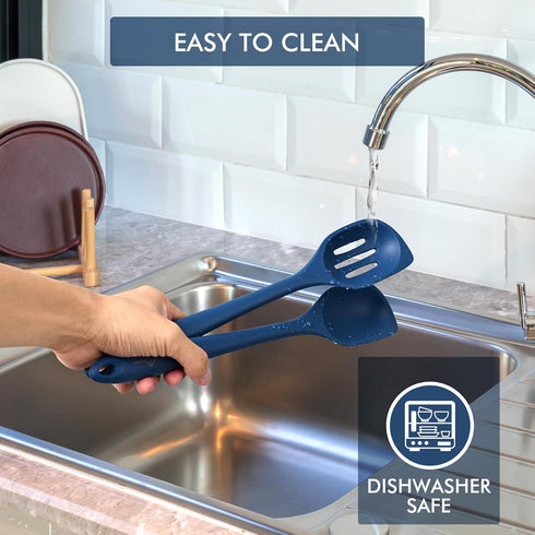 HOTEC Heat Resistant Silicone Cooking Spoon Spatula, Large Kitchen Solid and Slotted Spoons for Mixing, Serving, Scraping, Non-stick, Dishwasher S...