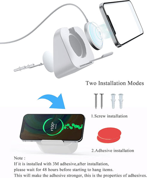 Phone Wall Mount for Magsafe Charger Bedside Phone Holder Compatible with Magsafe Accessories Fit for iPhone 12/12 Pro/ 13 Pro Max(Charger Not Inc...