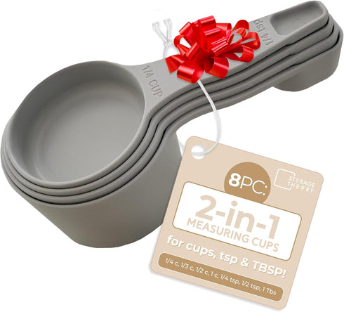Storage Theory 2-in-1 Measuring Cups & Spoons Set - Space-Saving Nesting Kitchen Gadget for Baking, Cooking & Coffee - Food Grade Plastic Measurin...