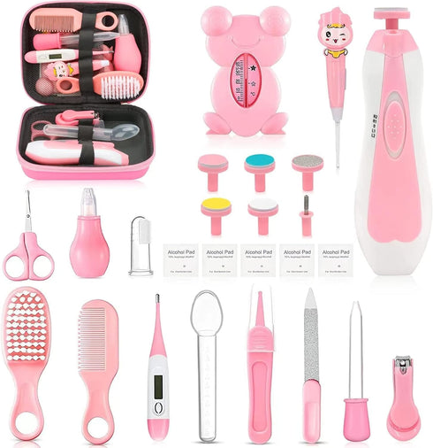 Baby Healthcare and Grooming Kit, 26 in 1 Portable Baby Safety Care Set with Hair Brush Comb Nasal Aspirator Electric Nail Trimmer Set Baby Essent...