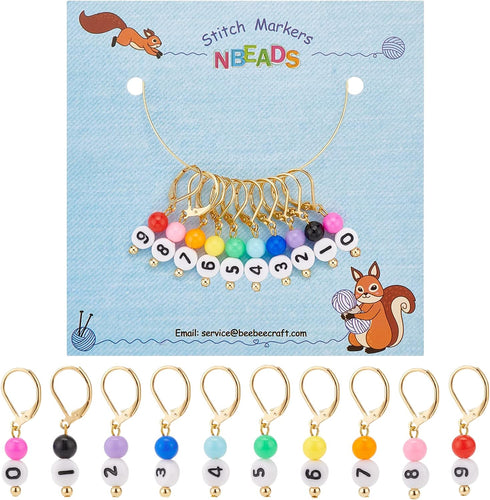 NBEADS 10 Pcs 0~9 Number Stitch Markers, 0~9 Number Acrylic Beads Crochet Stitch Marker Charms Locking Stitch Marker for Knitting Weaving Sewing A...