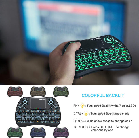 Mini Wireless Keyboard with Touchpad Mouse, 2.4GHz Portable Handheld Keyboard with QWERTY Keypad,RGB Backlit,Rechargeable Battery for Android TV B...