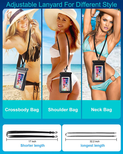 2 Pcs Large Waterproof Phone Pouch, Floating Waterproof Phone Case for iPhone 15 14 Pro Max 13 Plus 12 11 Samsung Up to 7.2'', Water Proof Protect...