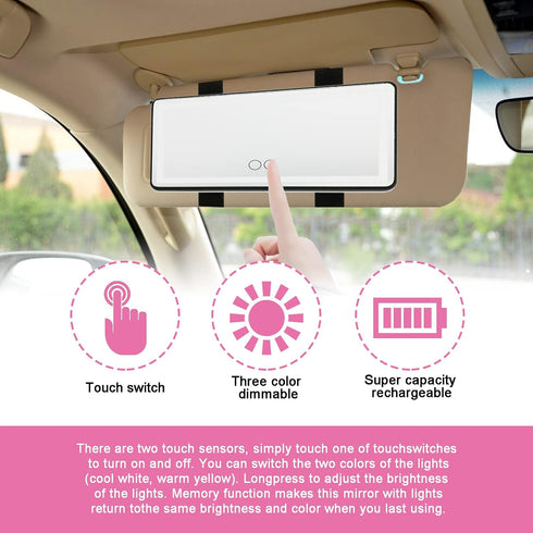Car Sun Visor Vanity Mirror, Car Interior Accessories Makeup Mirror with 3 Light Modes & 60 LEDs, Rechargeable Led Light Car Mirror with Dimmable ...