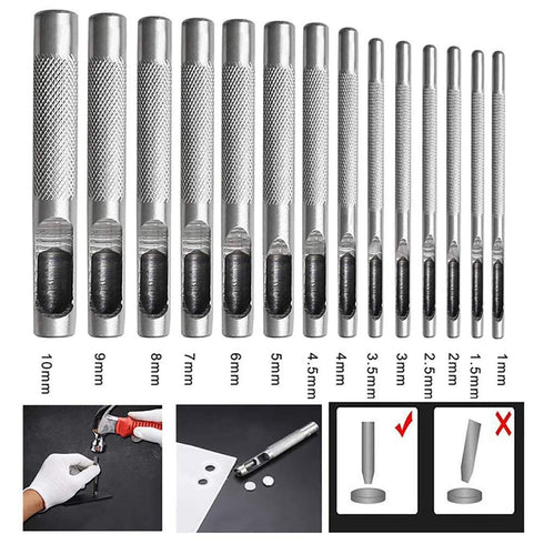 12pcs Kit Round Punch Hollow Punch Steel Chisel Leather Puncher .Cutting Tool for Belts, Metal gaskets, Leather, Canvas (1mm to 10mm)...