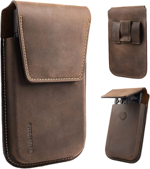 Gentlestache Leather Cell Phone Holster with Belt Clip, Flip Case for iPhone 14 13 Pro Max, Holder S22 Plus, Universal Pouch Large Phone,Darkbrown...
