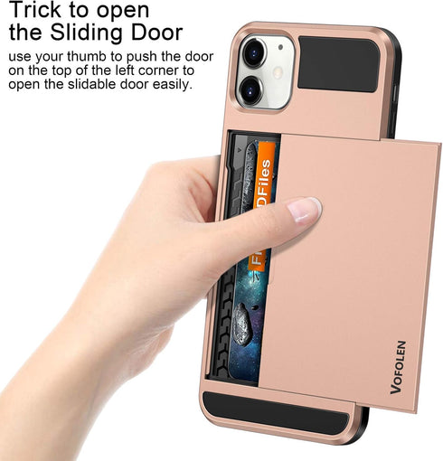 Vofolen Compatible with iPhone 12 Case 5G Wallet Cover Credit Card Holder Slot Sliding Back Pocket Anti-Scratch Dual Layer Protective Compatible w...