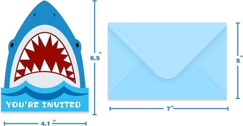 Yangmics Direct 25 Pack Shark Birthday Party Invitations with Envelopes-Double Sided -Shaped Fill-In Invitations-Shark party supplies...