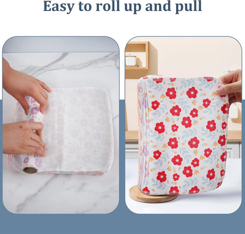 Reusable Paper Towels - 18 Pack Roll of Washable Cotton Prints Cloth Paper Towels Paperless Reusable Napkins Cloth for Kitchen Dishcloths Replacem...