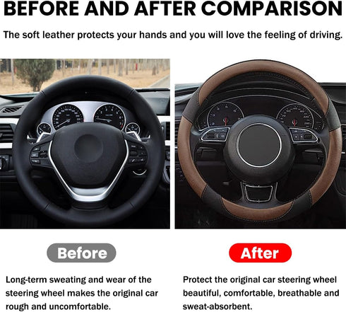 Car Steering Wheel Cover, Microfiber Leather Steering Wheel Protector, Non-Slip & Breathable for Men and Women, 15 Inch Car Accessories for Car Au...