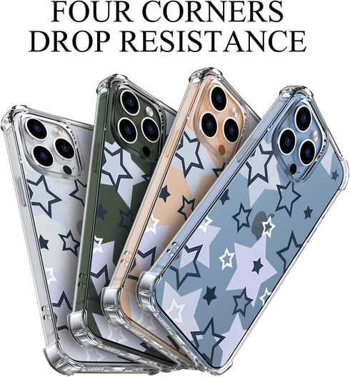 Cute Star Phone Case for iPhone 11 Star Case Cover Clear Phone Case w/Four Corner Reinforced Shockproof Girly Women Phone Cover Transparent Preppy...