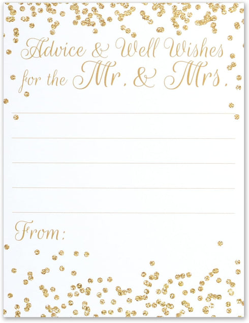 Advice and Well Wishes for the Mr. And Mrs. - Wedding Advice Cards - Faux Confetti Gold Glitter - 4.25x5.5 Vertical Card - Pack of 40...