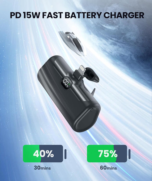 Small Portable Battery Charger for iPhone, Little Battery Pack with Metal Stand/100%-0% LCD Display/Back LED Flashlight Mini Power Bank Charger fo...