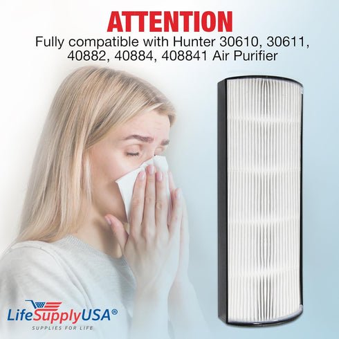 LifeSupplyUSA True HEPA Filter Replacement Compatible with Hunter 30610, 30611, 40882, 40884, 408841 Air Purifier...