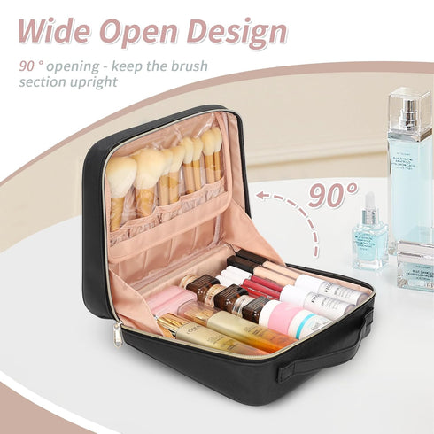 CUBETASTIC Travel Makeup Bag, Large Capacity Cosmetic Bags for Women, Make Up Organizer Case with Portable Handle, 90° Wide Open for Easily Access...