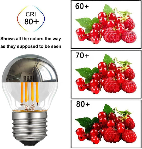 Half Chrome Light Bulb 4W Dimmable G45 Silver Mirror Reflected Light 40W Equivalent Warm White 2700K Silver Tipped Mirror Light Bulb E26 Base Deco...
