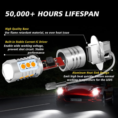 H3 LED Fog Light Bulbs Pack of 2, Extremely Bright 3030Chips H3 LED Bulbs with Projector for Car Fog Lights, Daytime Running Lights DRL (Golden Ye...