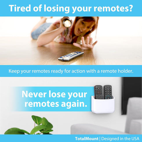 TotalMount Universal Remote Control Holder – Attaches to Wall or Back of TV – Compatible with All TV Remotes (Premium White, Large)...