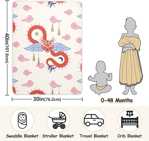 xigua Chinese Dragon Pattern Baby Blankets for Boys Girls, 30 x 40 Inch Super Soft Toddler Newborn Blanket, Double Layer Blanket for Crib Stroller...