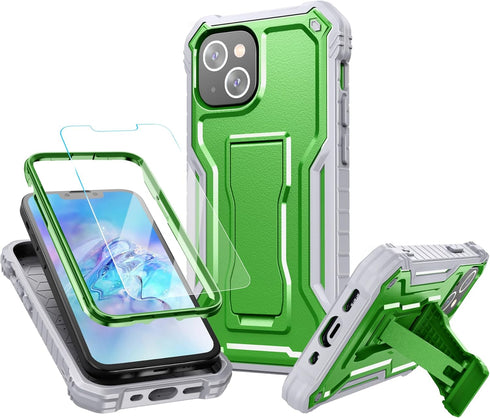 FITO for iPhone 13 Mini Case 5.4 Inch, Dual Layer Shockproof Heavy Duty Case with Screen Protector, Built in Kickstand (Green)...