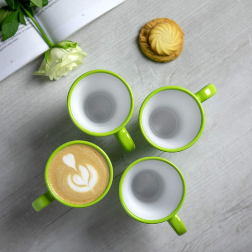 City to Cottage Handmade Lime Green and White Polka Dot Ceramic Coffee, Tea, Latte Mug, Cup with Large Handle, Unique 7 oz / 200ml Designer Potter...