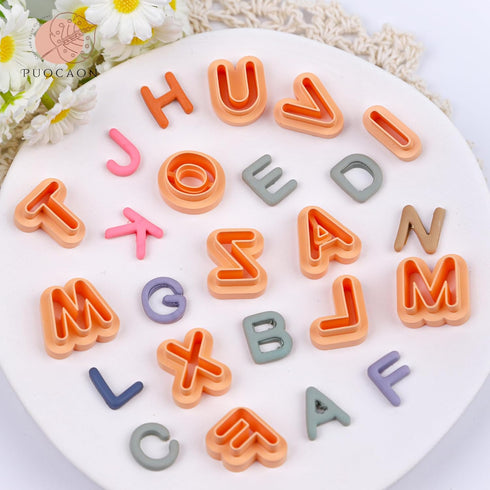 Puocaon Uppercase Letter Clay Cutters - 26 Letters Clay Cutters for Polymer Clay Jewelry Making, Basic Letter Polymer Clay Cutters for Jewelry, 3D...