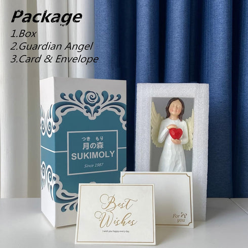 Guardian & Healing Angel Solid Resin Figurine,Red Heart Girl with Wings,Hand-Painted Home Decor Statue, Figurines for House Warming, Birthday Frie...