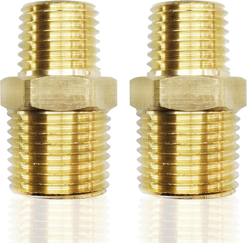 2pcs Reducing Hex Nipple, Brass 1/2" NPT Male x 3/8" NPT Male Pipe Fitting Reducer Nipple Adapter 1000psi Reducer Straight Connector (2pcs, 1/2"-3...
