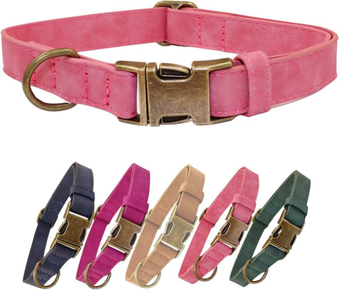 THAIN Soft Leather Dog Collar, Heavy Duty Metal Buckle Padded Dog Collar Quick Release, Adjustable Pet Collar for Small Medium dogs Breeds (M, Pin...