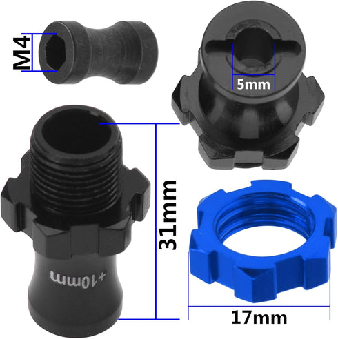 ShareGoo Metal +10mm Extended 17mm Splined Wheel Hex Hub Adapter Compatible with 1/10 Slash 2WD 4X4 Rustler Stampede Bandit 2WD 4X4 RC Car (Blue)...